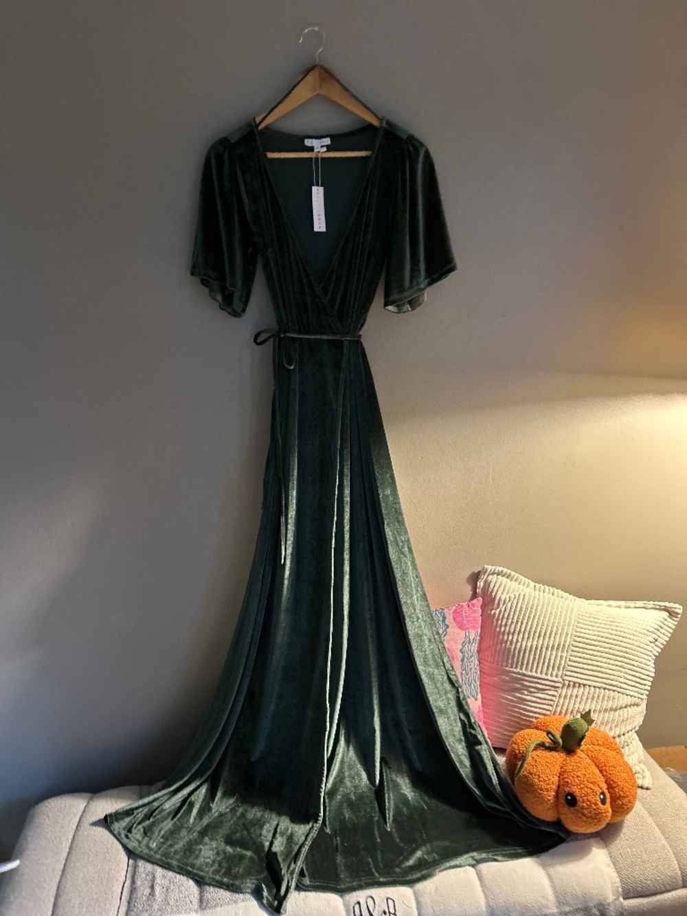 Baltic Born Meghan velvet wrap dress in Deep Green Size Medium